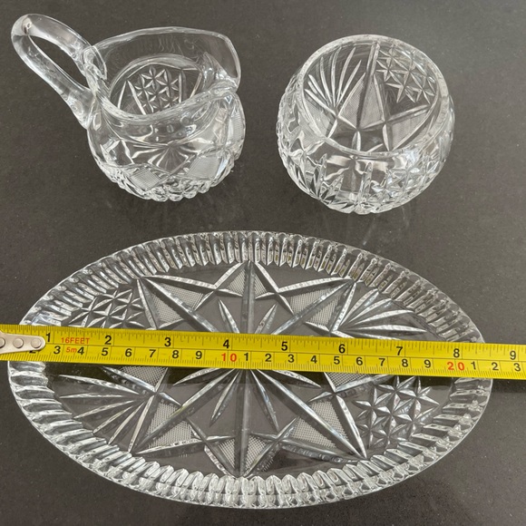 VINTAGE CRYSTAL CREAM & SUGAR SET WITH TRAY! - Picture 5 of 16